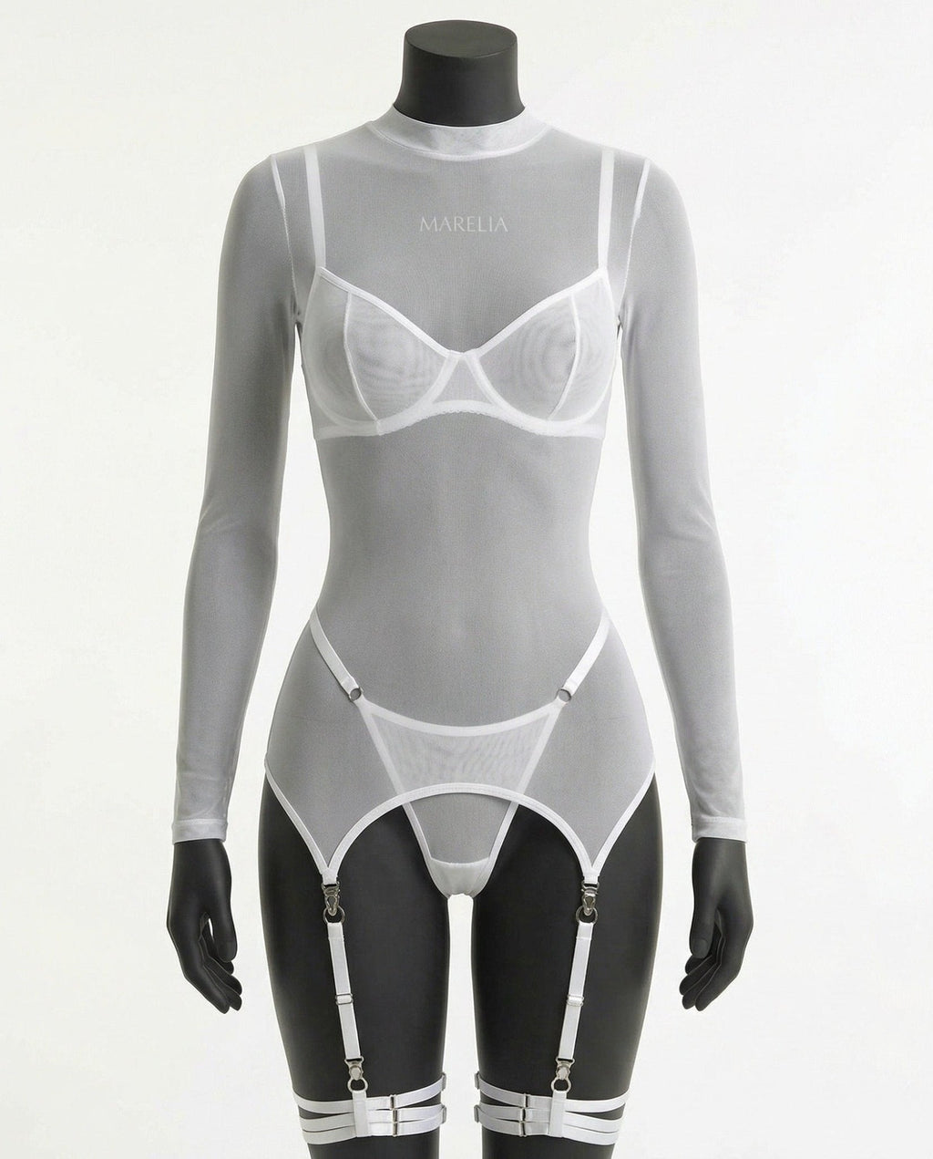 Sheer Mesh Long Sleeve Set With Bra And Panty - AR UNIVERSALAR UNIVERSALLingerie Set