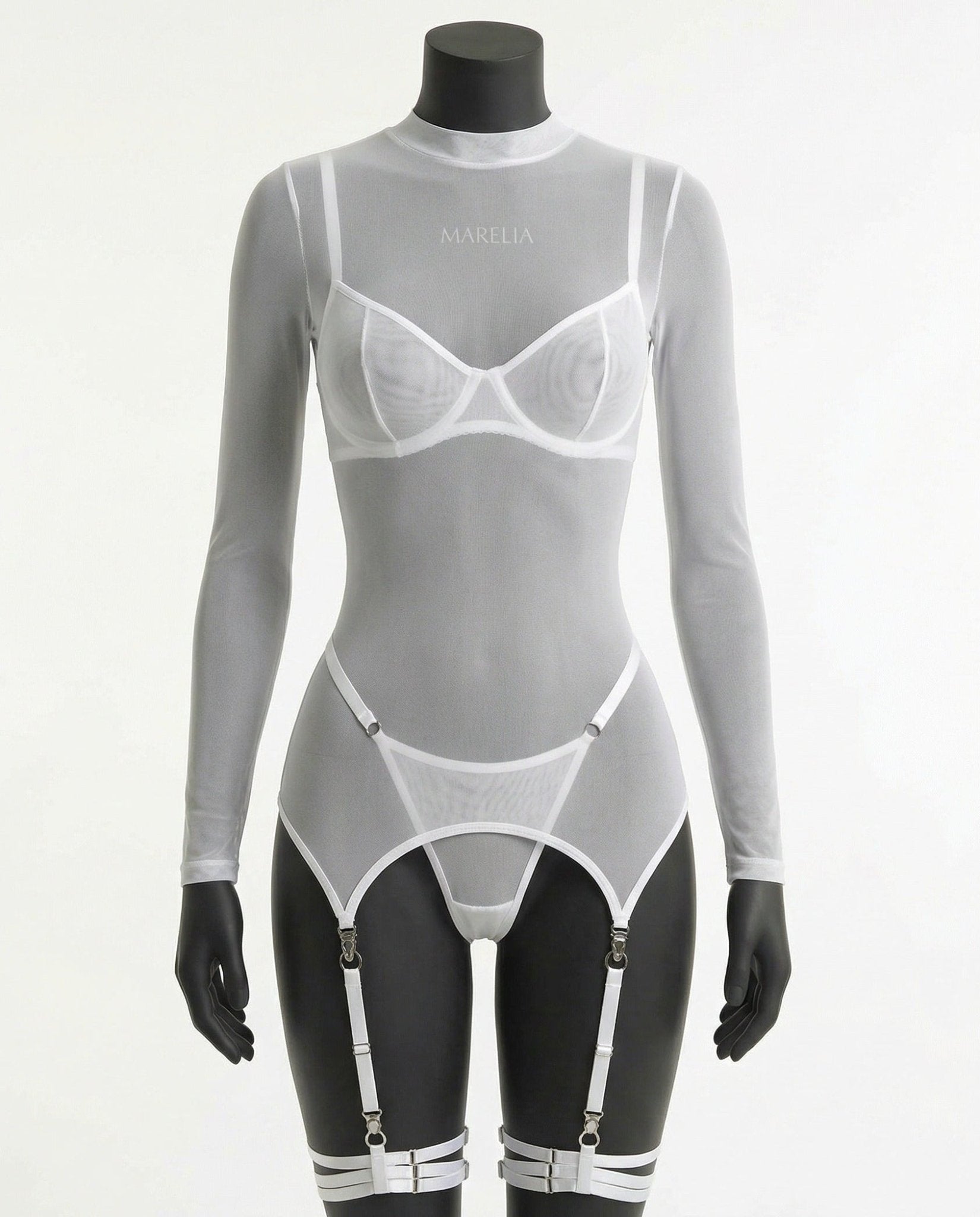 Sheer Mesh Long Sleeve Set With Bra And Panty - AR UNIVERSALAR UNIVERSALLingerie Set