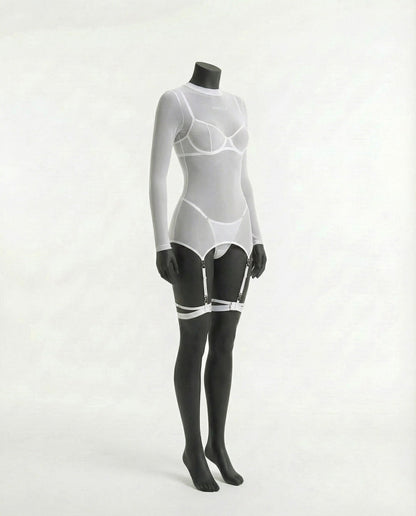 Sheer Mesh Long Sleeve Set With Bra And Panty