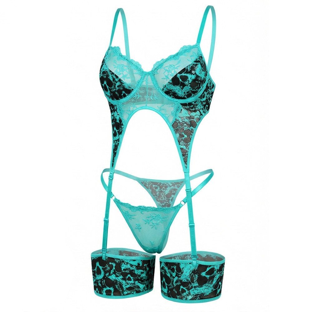Skull Lace Three Piece Lingerie Set - AR UNIVERSALAR UNIVERSALLingerie Sets