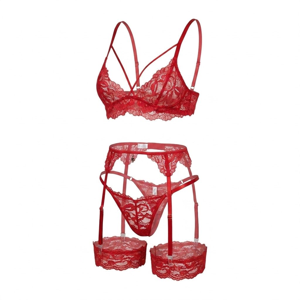 Strappy Lace Four Piece Lingerie Set - AR UNIVERSALAR UNIVERSALLingerie Sets