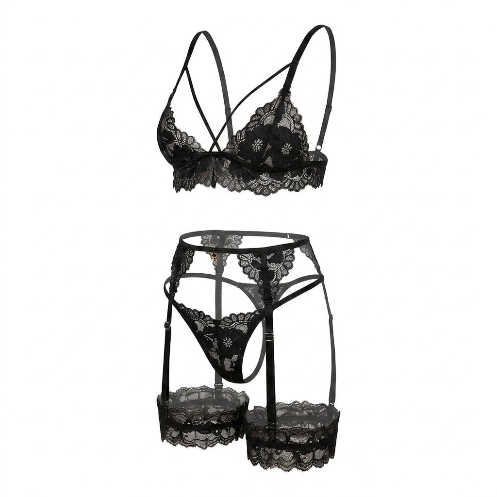 Strappy Lace Four Piece Lingerie Set - AR UNIVERSALAR UNIVERSALLingerie Sets