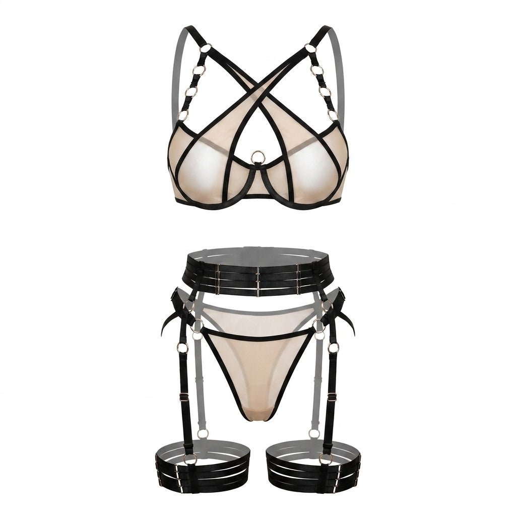 Strappy Mesh Four Piece Lingerie Set - AR UNIVERSALAR UNIVERSALLingerie Sets