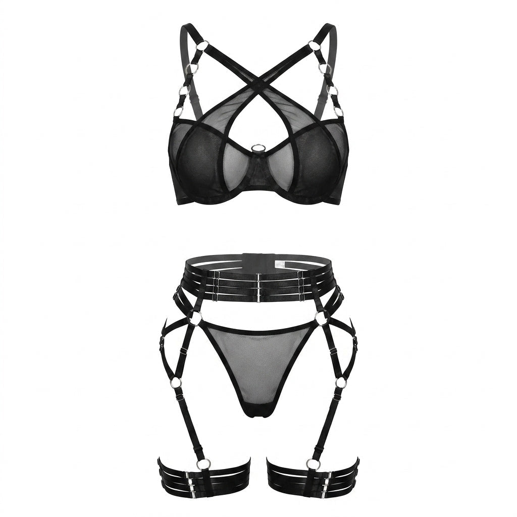 Strappy Mesh Four Piece Lingerie Set - AR UNIVERSALAR UNIVERSALLingerie Sets