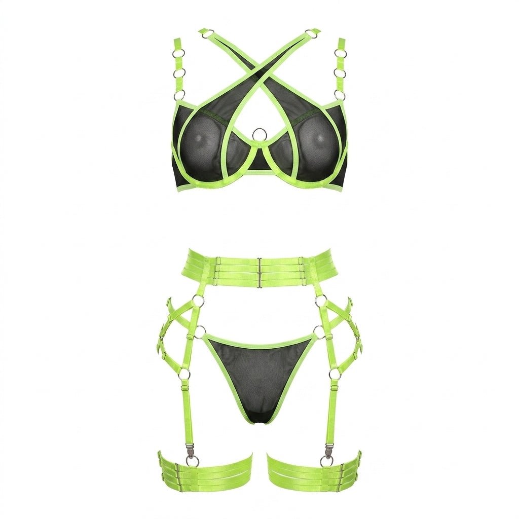 Strappy Mesh Four Piece Lingerie Set - AR UNIVERSALAR UNIVERSALLingerie Sets