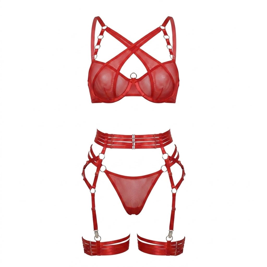 Strappy Mesh Four Piece Lingerie Set - AR UNIVERSALAR UNIVERSALLingerie Sets
