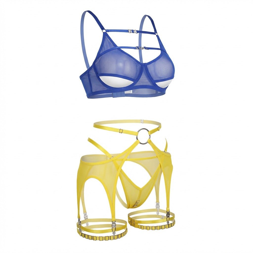 Strappy Mesh Three Piece Lingerie Set - AR UNIVERSALAR UNIVERSALLingerie Sets