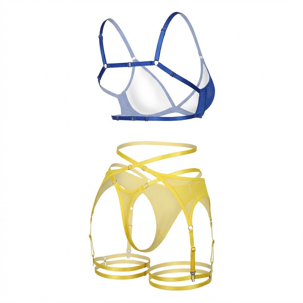 Strappy Mesh Three Piece Lingerie Set - AR UNIVERSALAR UNIVERSALLingerie Sets