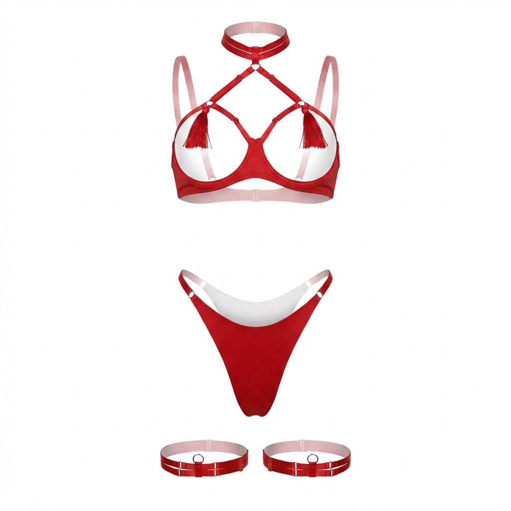 Strappy Open Cup Tassel Lingerie Set - AR UNIVERSALAR UNIVERSALLingerie Sets