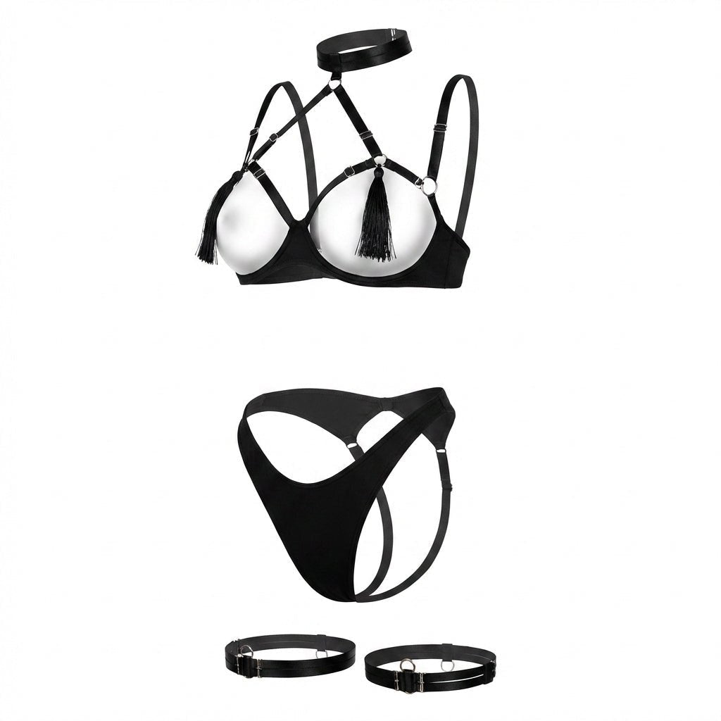 Strappy Open Cup Tassel Lingerie Set - AR UNIVERSALAR UNIVERSALLingerie Sets