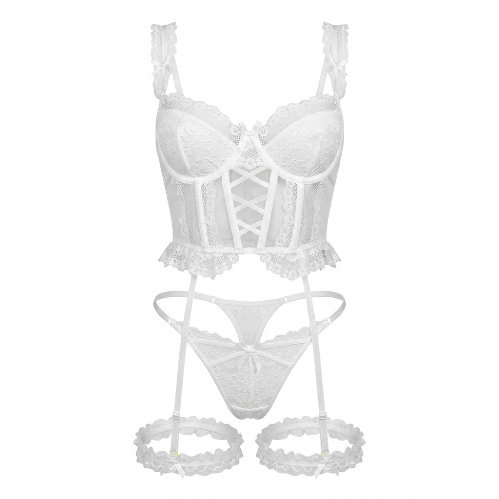 Three Piece Lace Corset Bridal Lingerie Set - AR UNIVERSALAR UNIVERSALLingerie Sets