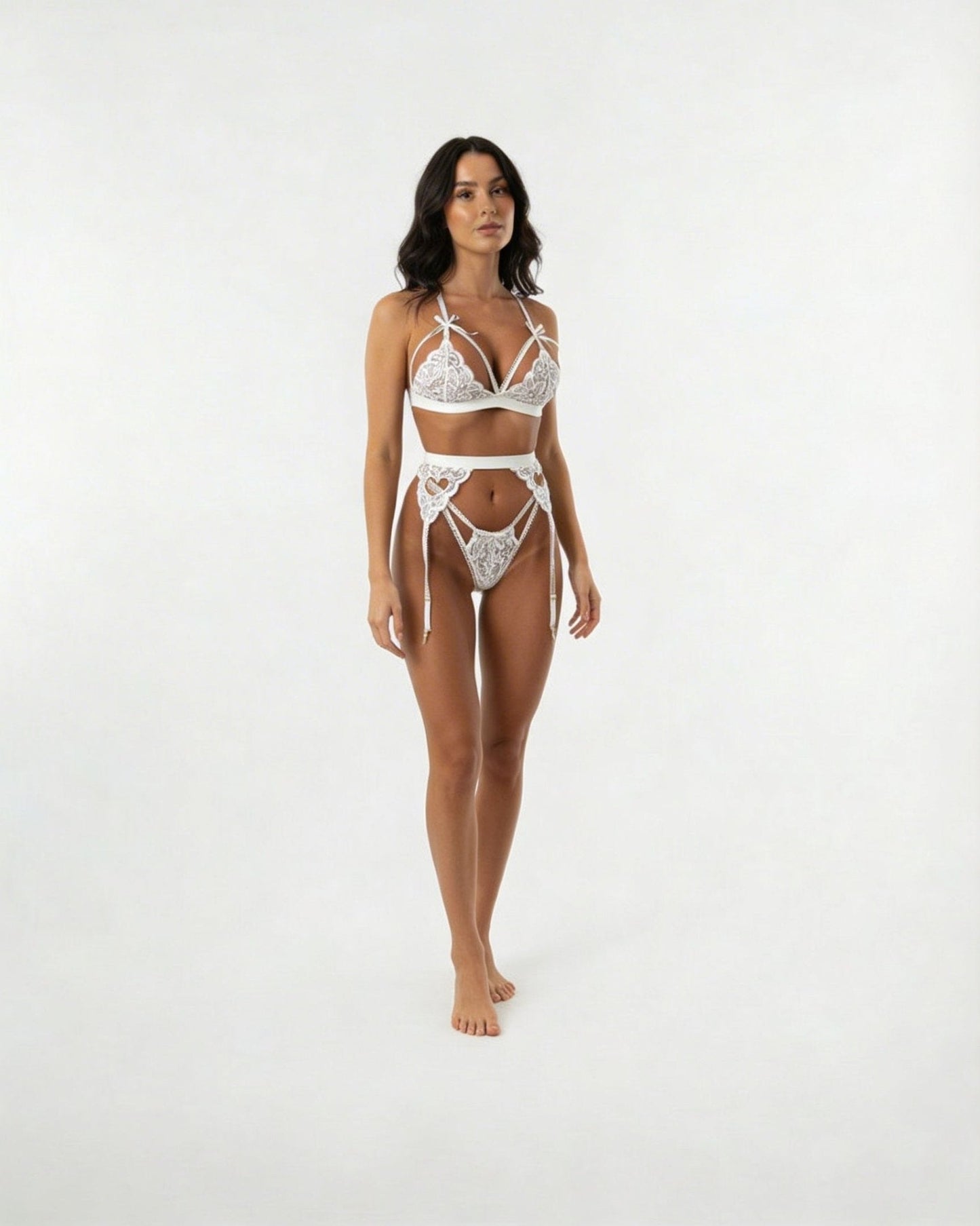 Valentine's Lace Bra Suspender Belt And Thong Set