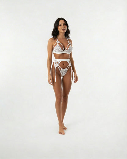 Valentine's Lace Bra Suspender Belt And Thong Set