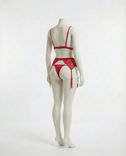 Valentine's Lace Bra Suspender Belt And Thong Set