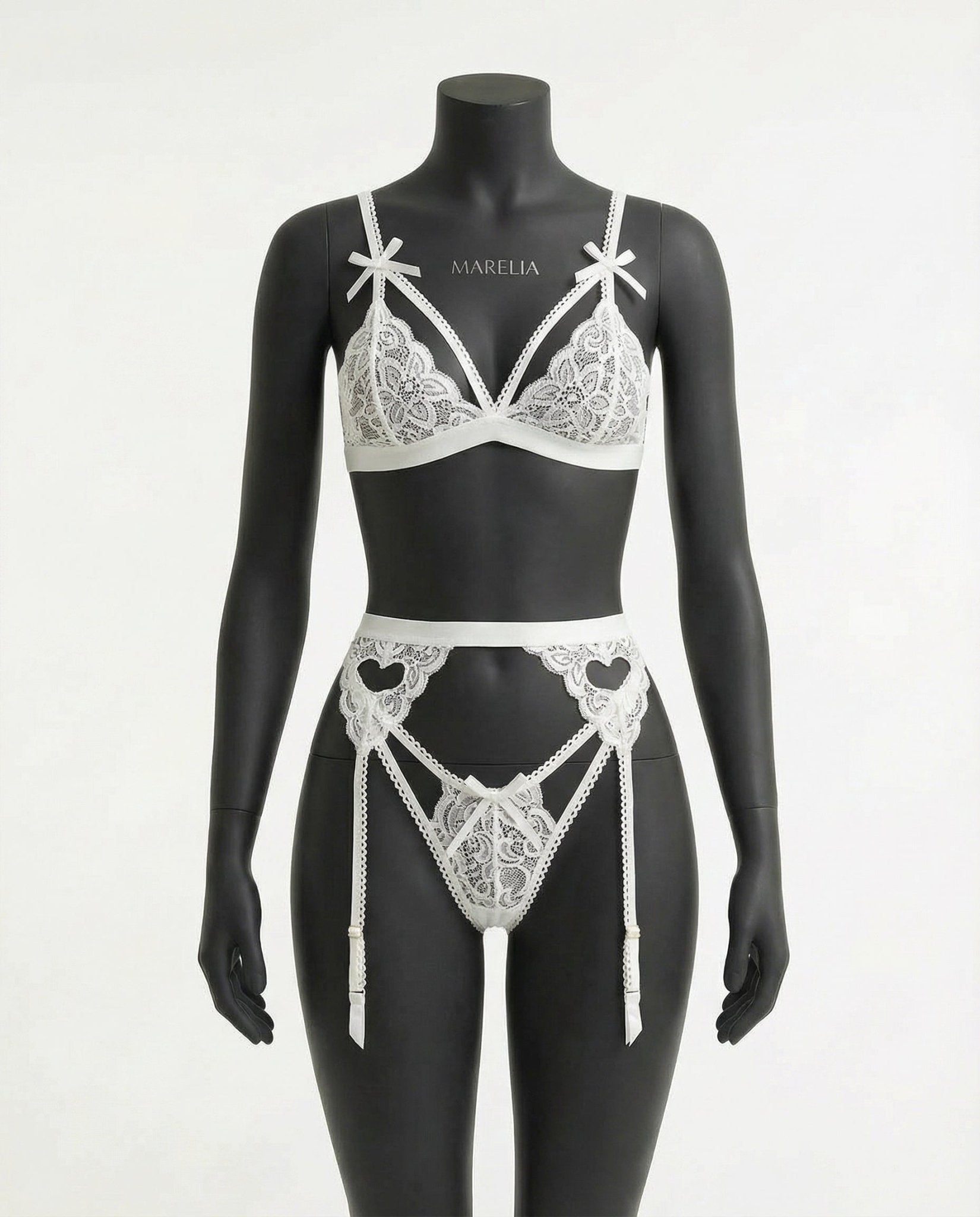 Lacy Valentine's Lingerie Set: Bra, Garter Belt & Thong - AR UNIVERSALghntshLingerie Set