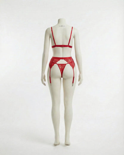 Valentine's Lace Bra Suspender Belt And Thong Set