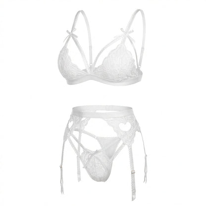 Valentine's Lace Bra Suspender Belt And Thong Set