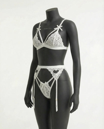 Valentine's Lace Bra Suspender Belt And Thong Set