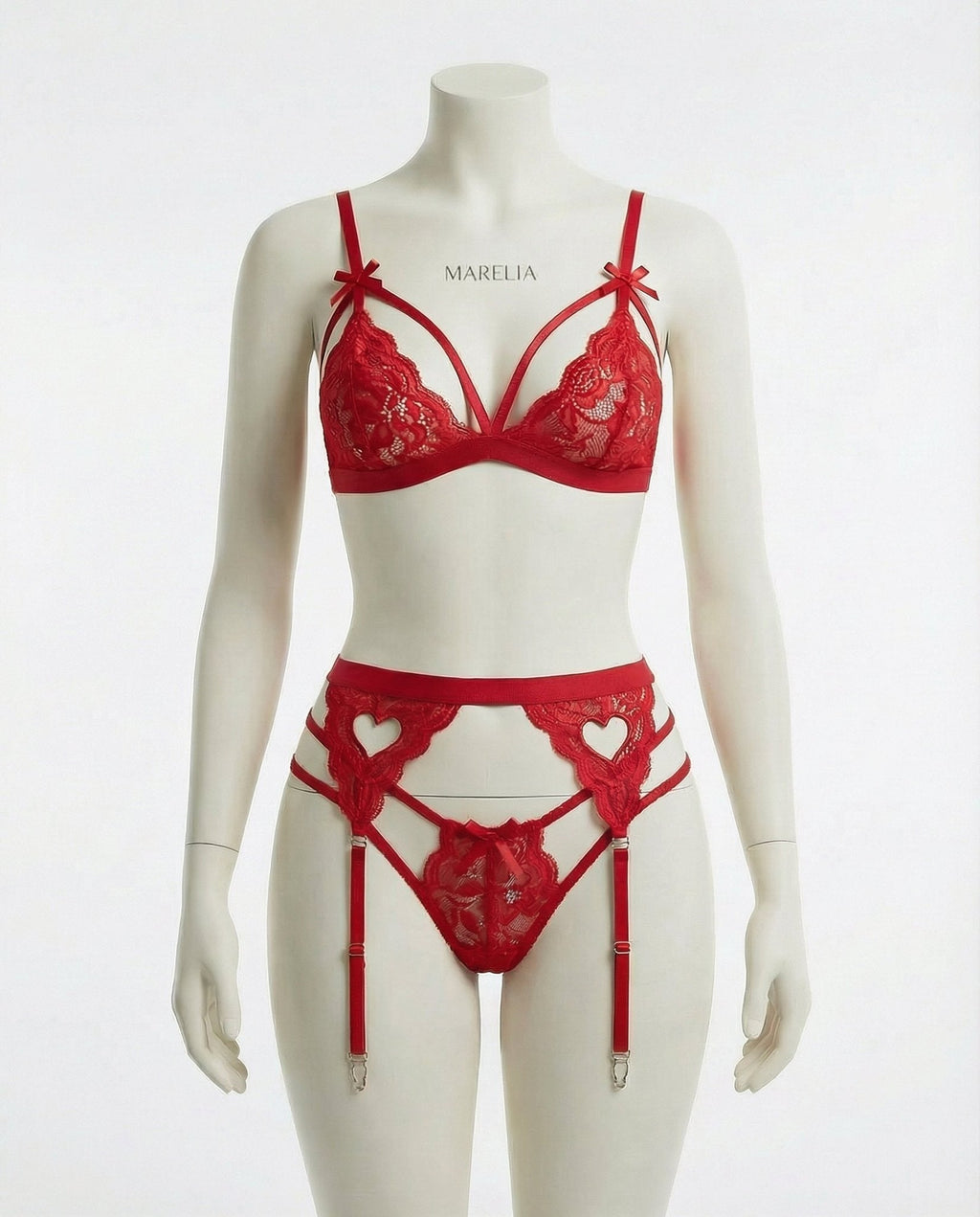 Lacy Valentine's Lingerie Set: Bra, Garter Belt & Thong - AR UNIVERSALghntshLingerie Set