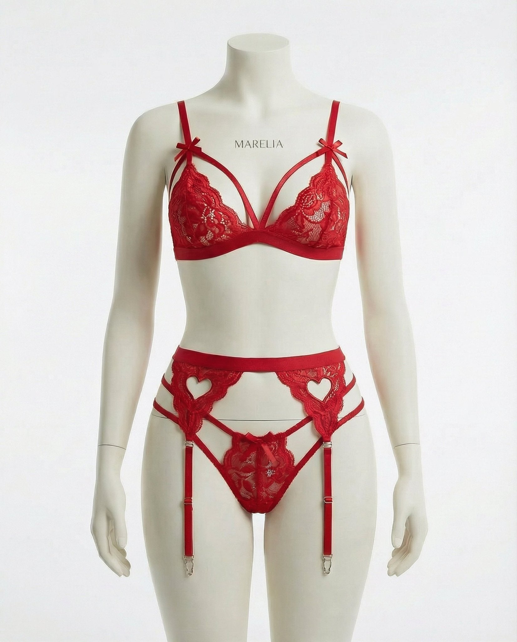 Lacy Valentine's Lingerie Set: Bra, Garter Belt & Thong - AR UNIVERSALghntshLingerie Set