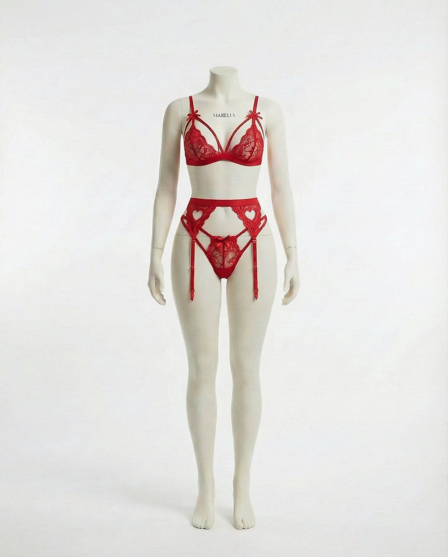 Valentine's Lace Bra Suspender Belt And Thong Set