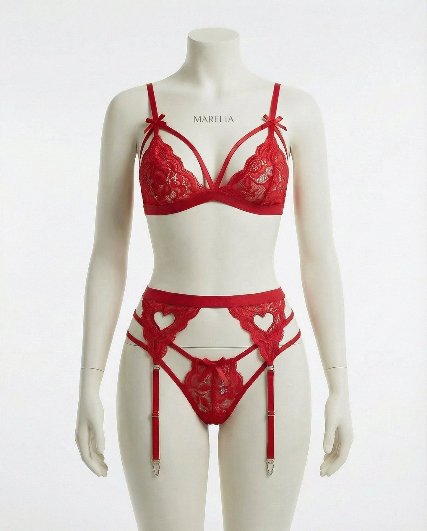 Valentine's Lace Bra Suspender Belt And Thong Set