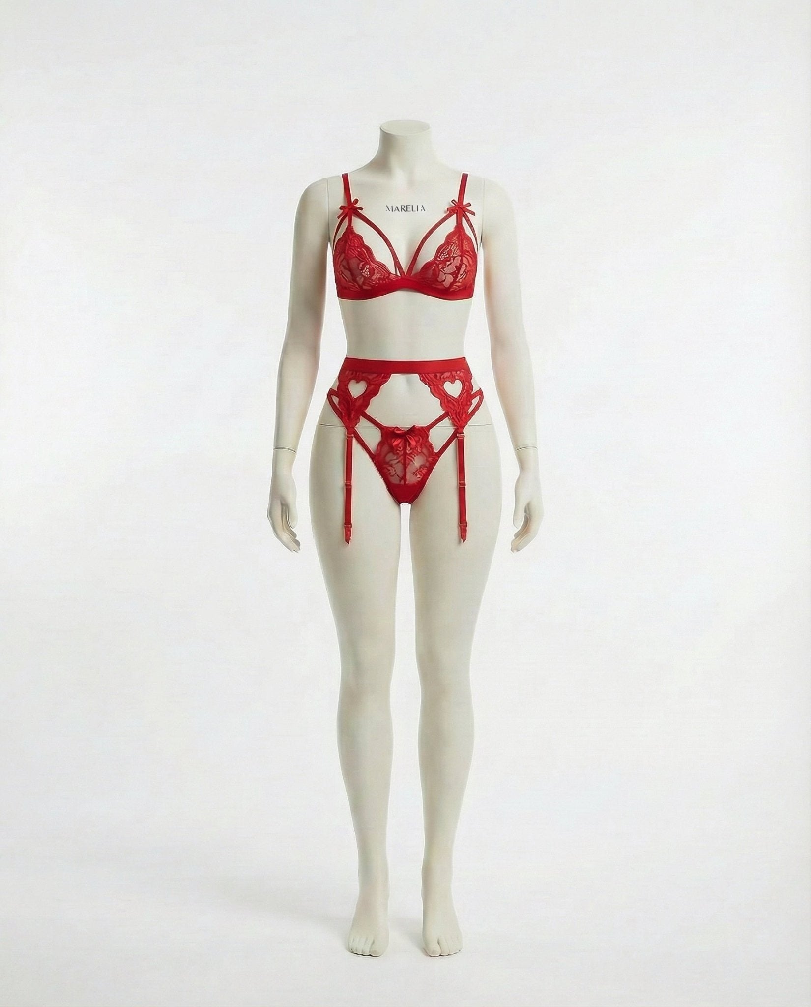 Lacy Valentine's Lingerie Set: Bra, Garter Belt & Thong - AR UNIVERSALghntshLingerie Set
