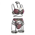 Zebra Print Mesh Bra Garter Belt And Brief Set - AR UNIVERSALghntshLingerie Set