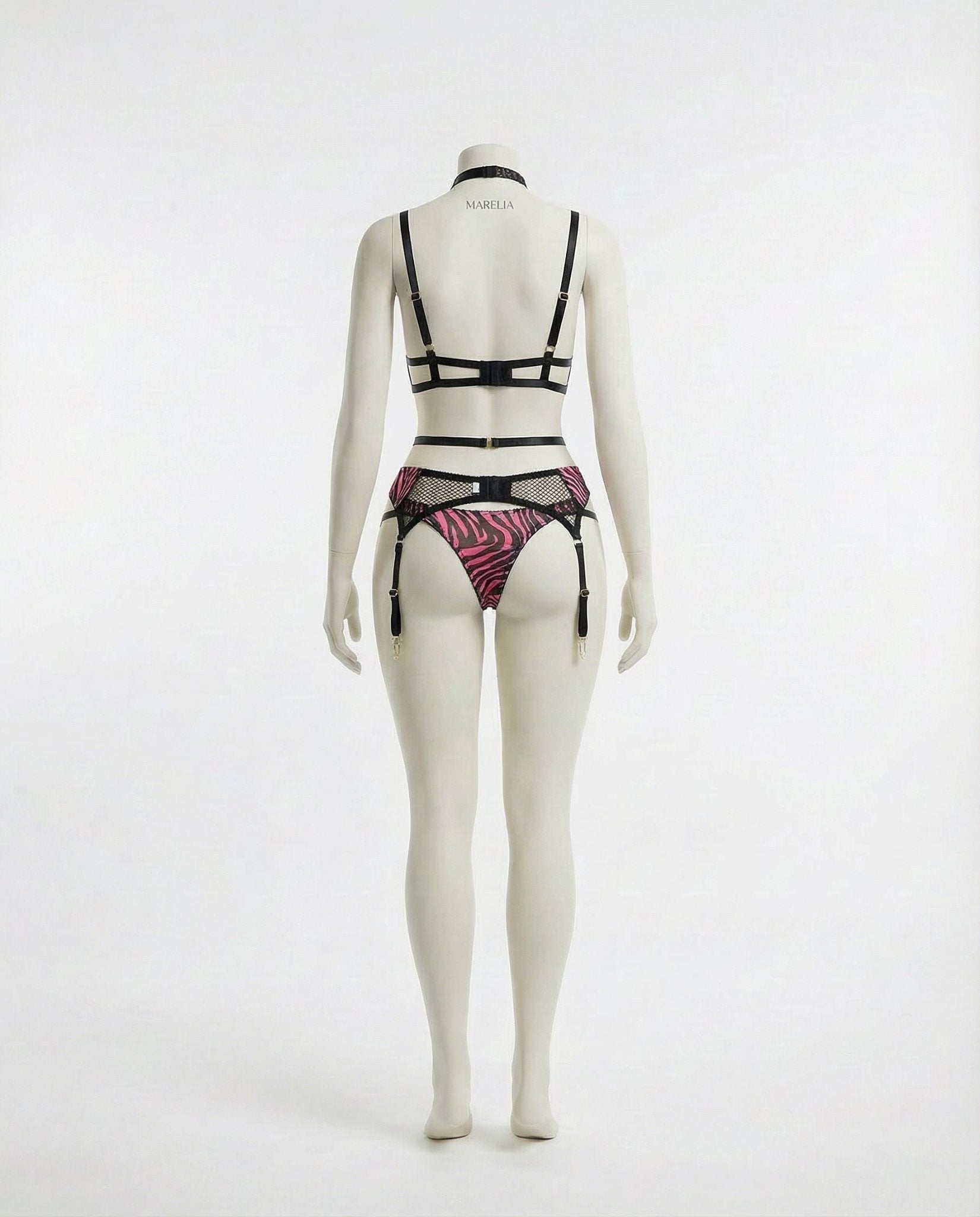 Zebra Print Mesh Bra Garter Belt And Brief Set - AR UNIVERSALghntshLingerie Set